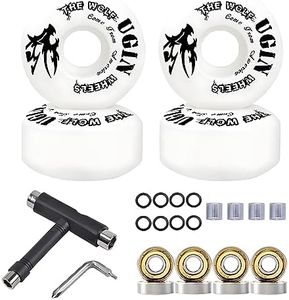 LONTOHCE Skateboard Wheels 52mm 95A with Tool Set, Skateboard Wheel Bearings,Skateboard Tools Washers, Freestyle Skateboard Wheel Tips Street Skateboard (White)