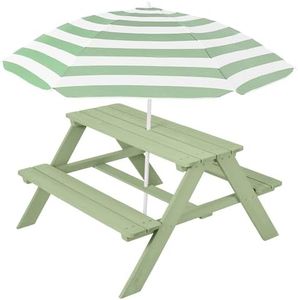 Best Choice Products Wooden Kids Picnic Table with Umbrella, Outdoor Activity Table Set with Built-in Benches, 220 lb Capacity per Bench - Sage