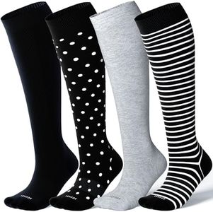 LEVSOX Bamboo Compression Socks for Women&Men 20-30 mmHg Knee High Cute Support Socks for Nurses, Pregnant Women, Travel, 4 Pair-mix3, M