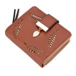 INOVERA (LABEL) Brown Vegan Leather Women's Leaf Bi-fold Card Coin Holder Small Purse Clutch Wallet (KK23)