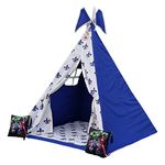 Play Tents Teepee Tent for Kids with 2 Star Shape Cushions Free,Tiny L& Indoor&Outdoor Kids Teepee Tent,Assemble&Portable,Foldable Design&Lightweight (Color-Blue,Fabric- Cotton), 1 Tent House Theme