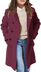 Girls Coat Double Breasted Notched Collar Wool Blend Long Trench Coat Winter Warm Peacoat Dress Coat with Pockets