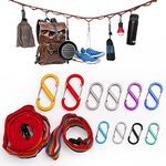 Pasking Outdoor Camping Lanyard with Hooks - 6ft Camp Hanging Rope Tent Accessories Campsite Storage Strap Clothesline with 3 Sizes of Carabiners for Travel, Camping, Picnic or Home Use