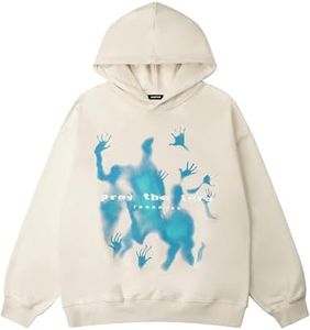 Vamtac Mens Oversized Graphic Y2k Hoodies White Fox Hoodie Fashion Streetwear Casual Hooded Sweatshirt Unisex, Beige, Medium