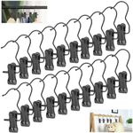 BUZIFU 20 Pcs Portable Laundry Hooks, No-slip Metal Boots Hangers,Single Coat Hangers,Hat Storage Hanger Clips, Home Travel Hangers Clips, Clip Hooks Hangers for Towels, Socks, Black