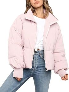 Yimoon Women's Winter Cropped Puffer Jacket Crop Warm Quilted Jacket Short Padded Outerwear Coats(Pink-S)
