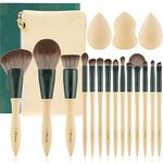 DUcare Makeup Brushes 14Pcs with 3Pcs Makeup Spong & Cosmetic Bag - Lime Mojito Series Professional Kabuki Foundation Blending Brush Face Powder Blush Concealers Eye Shadows