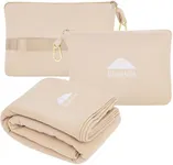 BlueHills Travel Blanket Pillow Compact Lightweight Pocket Size Airplane Traveling Essential Flight Trip Throw in Bag Portable Case Plane Accessory Beige L06