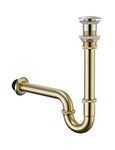 GORDEE Bathroom Sink Stopper Bottle Trap, U-Shape 1-1/4 inch Slip Inlet Drain Complete Kit, Lavatory Sink Stopper Set NO Overflow, Brushed Gold, Pls Measure ur Sink Hole Size Before Order