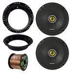 for 98-13 Harley Speaker Bundle: 2 x Kicker 6-3/4" Inch 600 Watt CS-Series Black Car Audio Coaxial Speakers, Speaker Mounting Rings for Motorcycles, Enrock 50 Ft 16G Speaker Wire