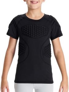 DEVOROPA Youth Boys Padded Compression Shirts Short Sleeve Football Baseball Undershirt Chest Rib Heart Sternum Protector Black M