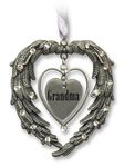 BANBERRY DESIGNS Grandma Christmas Ornament - Angel Wings in The Shape of a Heart - Clear Jewels and Brushed Pewter - for The Love of a Grandma