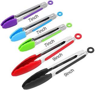 Silicone Kitchen Tongs,ForTomorrow 7inch Stainless Steel Heavy Duty Grilling Tongs with Non-Stick Silicone Tips,9inch Heat Resistant Tong for Cooking,BBQ,Salad,Grilling,Frying (5, 2PCS x 9",3PCS x 7")