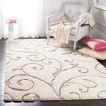 SAFAVIEH Florida Shag Collection Area Rug - 5'3" x 7'6", Cream & Beige, Scroll Design, Non-Shedding & Easy Care, 1.2-inch Thick Ideal for High Traffic Areas in Living Room, Bedroom (SG455-1113)