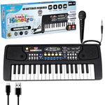 Wembley Kids Piano with Mic - Rechargeable & Portable Electronic Keyboard Musical Toy for Beginners Boys & Girls Ages 3-9 Years with Recording, 37 Keys, 8 Rhythms, 8 Tones, 6 Demos Function - Black