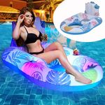 Qupui Pool Floats Adult, LED Light Up Portable Inflatable Pool Floats Chair Raft for Swimming Pool Party Lake Floats for Adults with Cup Holders Pool Loungers and Floats for Adults Tanning