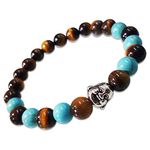 Young & Forever Gift D'vine Lotus Lion Tiger Charm Crystal Natural Stone Reiki Yoga Bracelet for Mens Women (Tiger Eye+Turquoise+Laughing Buddha)