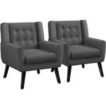 Yaheetech Living Room Chairs Set of 2, Button Tufted Tub Chairs with Thick Removable Seat Cushion, Linen Fabric Accent Chair for Bedroom Reading Nooks, Dark Grey