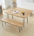 Hallowood Furniture Cullompton Large Wooden Dining Table and Bench Set 2, Live Edge Effect Dining Table (160cm) & Dining Bench (150cm), Dining Table Set for Home & Restaurants