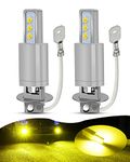 VOODA H3 LED Fog Light Bulbs, 1200 Lumens 3000K Yellow, 6 PCS 2525 Ceramic Lamp Beads, Plug and Play Fog Lamps Replacement Bulbs for Cars, Pack of 2 (H3, Yellow)