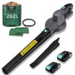 BlueMars Cordless Leaf Blower for Gardens, Patios, Gutters, Driveways,w/ 2x 20V Battery,1x Charger, Minimal Noise,Include Garden Leaf Grabbers & 262L Garden Waste Bag,Blowing Leaf/Snow/Dust