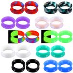 OUFER 20PCS Soft Silicone Ear Gauges Marble Pearlized Flesh Tunnels Plugs 00G Stretchers Expander Double Flared Flesh Tunnels Ear Piercing Jewelry 10mm