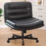 GTRACING Criss Cross Chair with Wheels, Comfy Desk Chair for Vanity Makeup, PU Leather Cross Legged Office Chair, Large Seat & Back Support, Height Adjustable Computer Chair for Home (Black)