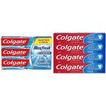 Colgate MaxFresh Whitening Fluoride Gel Toothpaste, Cool Mint, 150 Milliliters, 3 Count + Colgate Cavity Protection Fluoride Toothpaste, Regular, 4 X 120 mL