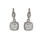 925 Sterling Silver Cubic Zirconia Halo Princess Cut Drop Earrings