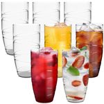 HEFTMAN Plastic Tumblers Set of 8-550ml Acrylic Tumbler Glasses with Swirl Design, Stackable Re-usable Plastic Glasses for Garden, Picnics, Camping, BBQs, Parties or Everyday Use (Clear)