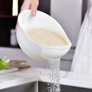 Plexel Colander Food Grade Plastic Rice Beans Peas Washing Filter Strainer Basket Sieve Drainer Cleaning Gadget Kitchen Accessories Rugged and easy to use (White) 9x6