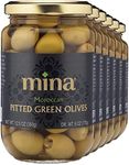 Mina Green Olives Pitted, 12.5 oz (Pack of 6) - Delicious Pitted Green Olives, Keto and Paleo Snack, Premium Hand Picked Olives, Naturally Cured, Gluten Free, Low Carb, Vegan, Non GMO and Kosher