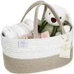 KiddyCare Baby Diaper Caddy Organizer, Cotton Nursery Baby Gift Basket with Handle Lid Baby Caddy Organizer, Portable Baby Basket Diapers & Wipes, Basket for Moms, Wheat Field - Large