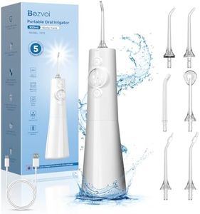 Bezvoi Water Flosser Cordless for Teeth Cleaning: LED Display 5 Modes Oral Irrigator, 300ML Tank Rechargeable IPX7 Waterproof Water Floss with 6 Jet Tips for Home Travel (White)