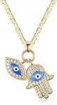 Barzel 18K Gold Plated Crystal Evil Eye Hamsa Pendant Necklace for Women (20")