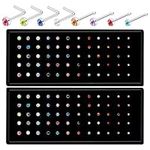 Rustark 120Pcs Stainless Steel Surgical Nose Studs Rings Assortment Kit L Shape and Straight Styles Nose Studs Nose Rings Piercing Pin Body Jewelry for Women Men