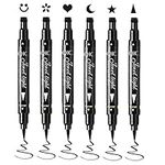 Go Ho 6 PCS Eyeliner Stamps,Double-sided Super Slim Gel Felt Tip High Black Eye Liner Pen,Waterproof Smudge-Proof Smooth Eyeliner Makeup Tools（6 Shapes）