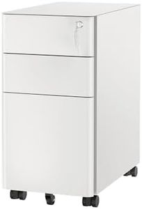 Mount-It! Slim Mobile Under Desk File Cabinet, Rolling Slim Design Filing Cabinet with 3 Drawers for Under Desk Storage - Files, Folders Office Cabinet with Lock for Home and Office, Color White