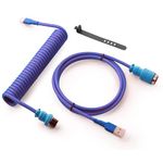 GUNMJO Pro Custom Coiled USB C Cable for Gaming Keyboard, Double-Sleeved Mechanical Keyboard Cable with Detachable Metal Aviator, 1.5M USB-C to USB-A, Nebula Color-Blue