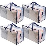 VENO 4 Pack Heavy-Duty Oversize Large Storage Bag Organizer with Zips and Tag Pocket for Moving, Clothes Storage, Laundry Bag, Packing, House Solutions, Sustainable, Water-Resistant (Clear, 4 Pack)