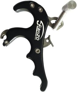 JIANZD Compound Bow Release Aid, Aluminum Alloy 4 Finger Trigger Synapse Hammer Throw Release Assistant Trigger Hunting Thumb Caliper Trigger (Black)
