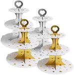 4 Pack Round Cardboard Cupcake Stand 3-Tier Cupcake Holder Dessert Tower for 24 Cupcakes Suitable for Birthday, Wedding, Festival Party and Baby Shower. (Shiny Moon Star)