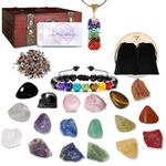 Crystals and Gemstones Set,Healing Crystals Set,9 Raw Crystals,9 Tumbled Chakra Crystals,Chakra Necklace,Chakra Bracelet,Pendulum Board,Crystals for Beginners Meditation Crystal Gift