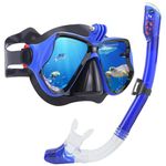 DiiDa Snorkel Set Adults and Youth with Go Pro Mount, Tempered Glass Anti-Fog Mask Anti-Leak Snorkel Mouthpiece Scuba Diving Kit (Blue)