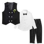 LOLANTA Suits for Boys Youth Boys Blazer Wedding Ring Bearer Outfit Vest Pants with Dress Shirt Bow Tie (Black, 8-9 Years)