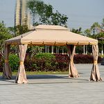 World of Wish® 10X10ft Luxury Gazebo Tent House for Terrace , Garden with All 4 Sides Retractable Double Curtain with Zipper (45Kgs, Beige)