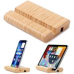 FadyDail Bamboo Tablet Stand Wooden Mobile Phone Stand for Desktop, Wood Tablet Holder Desk Cell Phone Holder Mobile Stand for iPhone iPad Tablets and All Phones (Large Size)