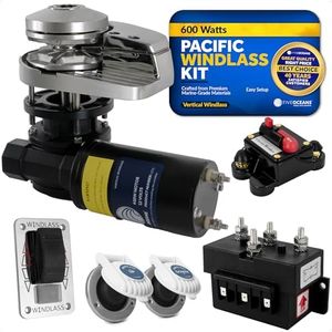 Five Oceans Vertical Windlass Kit, Boat Anchor Windlass Pacific 600 Watt, 12V DC, Max Limit Pulling Power 992 Lb / 450 Kg, Solenoid, 60A Circuit Breaker, Up/Down Foot Switch and Rocker Switch - FO3931