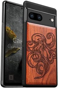 Carveit Wood Case for Pixel 7 Case [Natural Wood & Black Soft TPU] Shockproof Protective Cover Unique & Classy Wooden Case Compatible with Google Pixel 7 Case (Octopus Drawing-Rosewood)