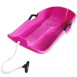 Heavy Duty Snow Sledge Kids Toboggan with Rope & Side Brakes - 4 Colours (Pink)